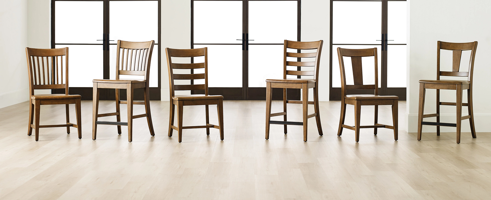 Casual dining chairs in latte finish with solid wood seat option 