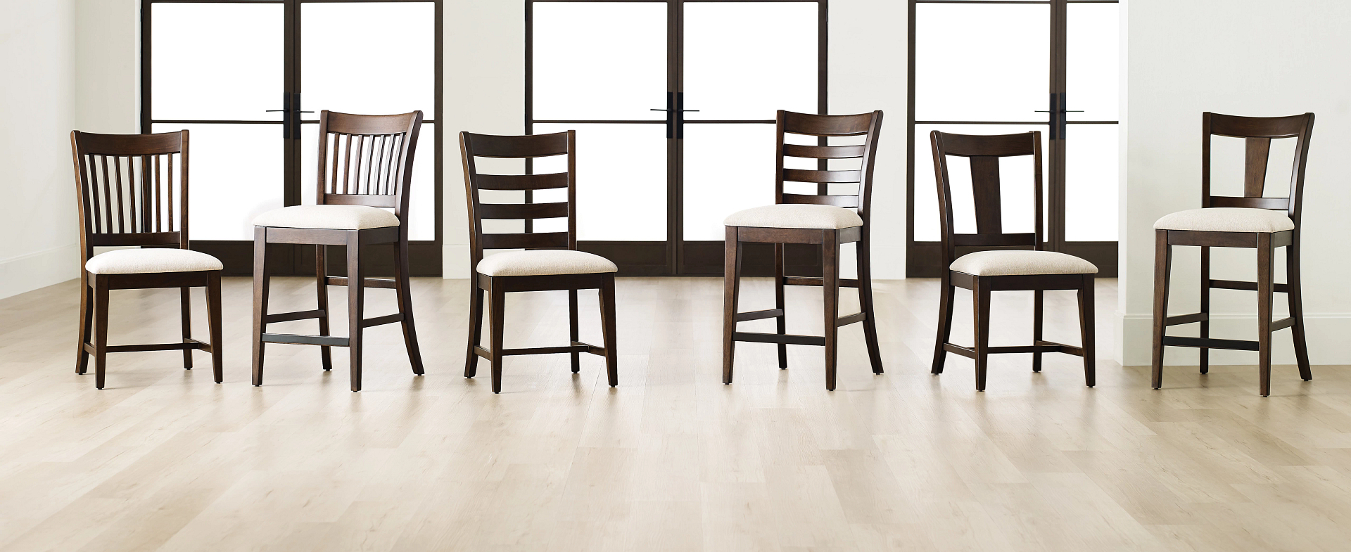 Casual dining chairs in mocha finish with upholstered seat option 