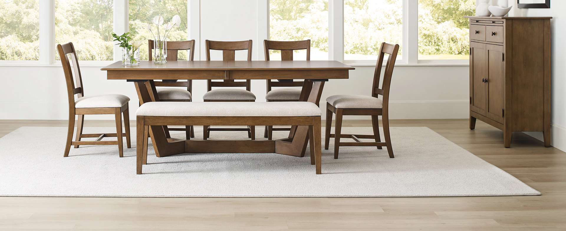 Casual solid wood dining table in latte finish