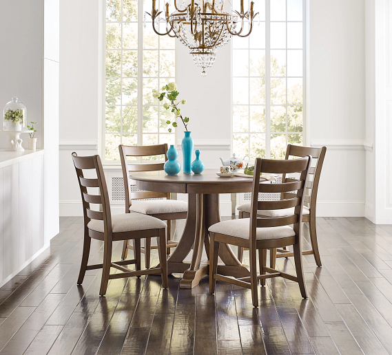 Solid wood round casual dining table and chairs